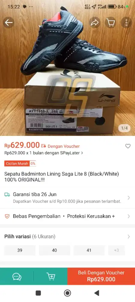 Dijual sepatu lining 100% masih mulus karna satu kali pake