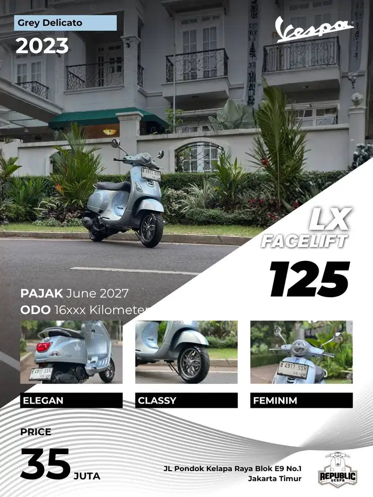 VESPA LX125 IGET FACELIFT 2023 GREY DELICATO PERFECT CONDITION