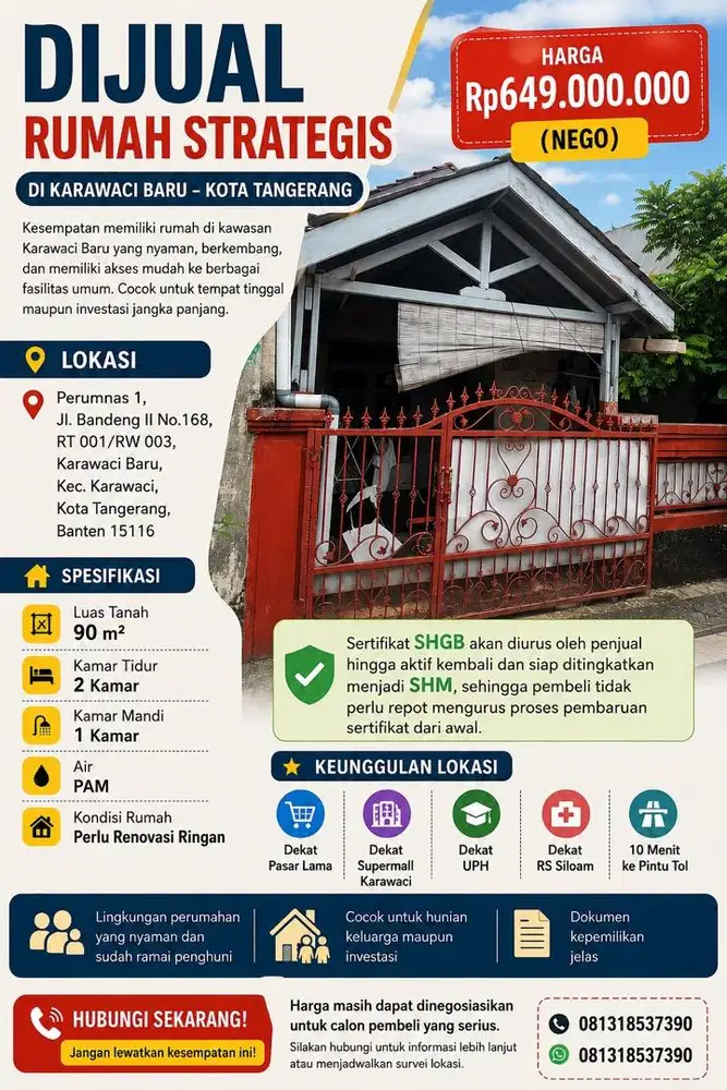 DIJUAL RUMAH STRATEGIS DI KARAWACI BARU - KOTA TANGERANG