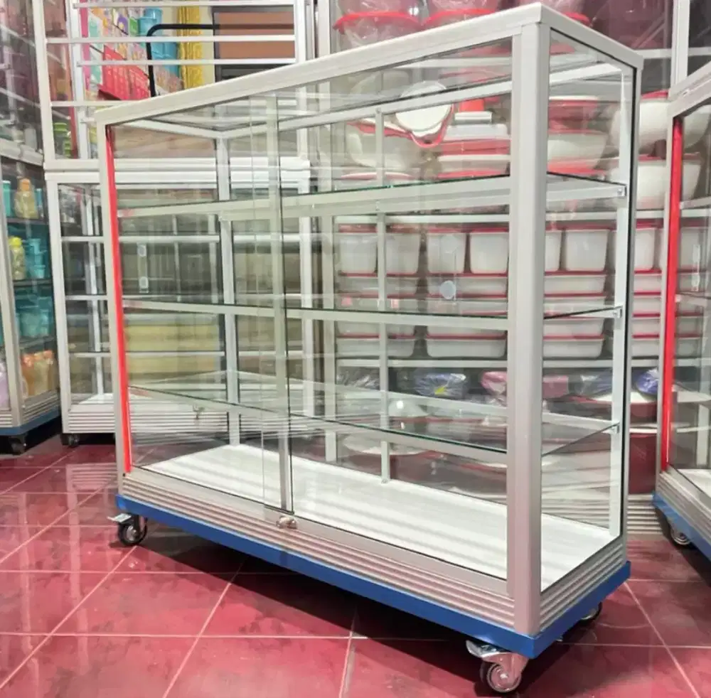 Etalase Panjang 1,2Mx1M Pake RODA BESAR & SIKU BESI Siap Kirim