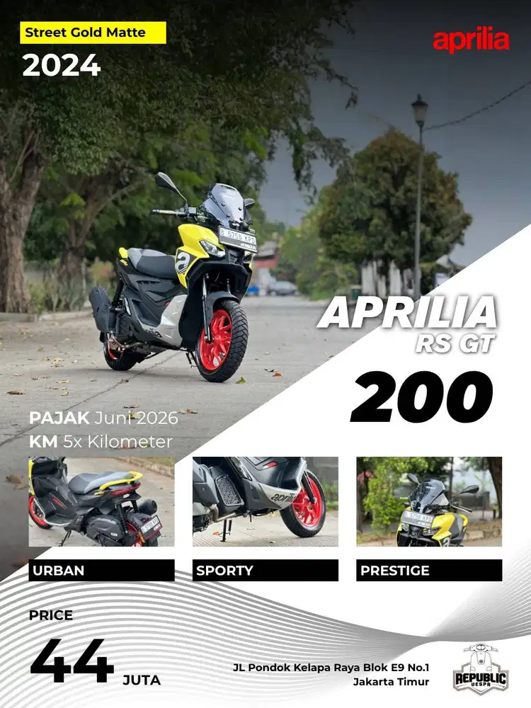 APRILIA SR GT 200S 2024 STREET GOLD MATTE PERFECT CONDITION