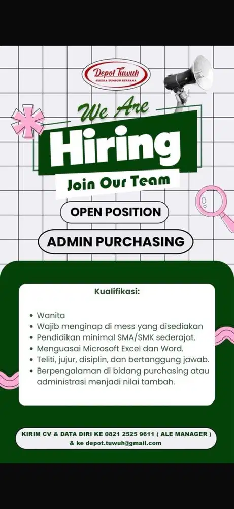 Lowongan Kerja Admin Purchasing Lokasi Bogor FnB