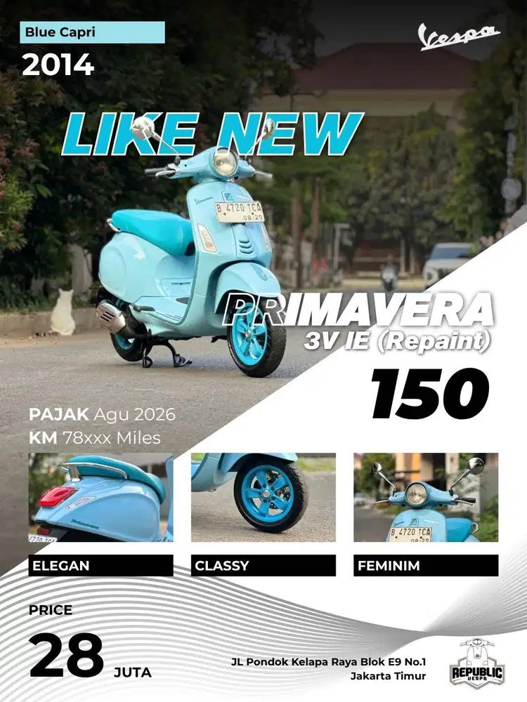 VESPA PRIMAVERA 150 3V IE 2014 BLUE CAPRI LIKE NEW MODEL