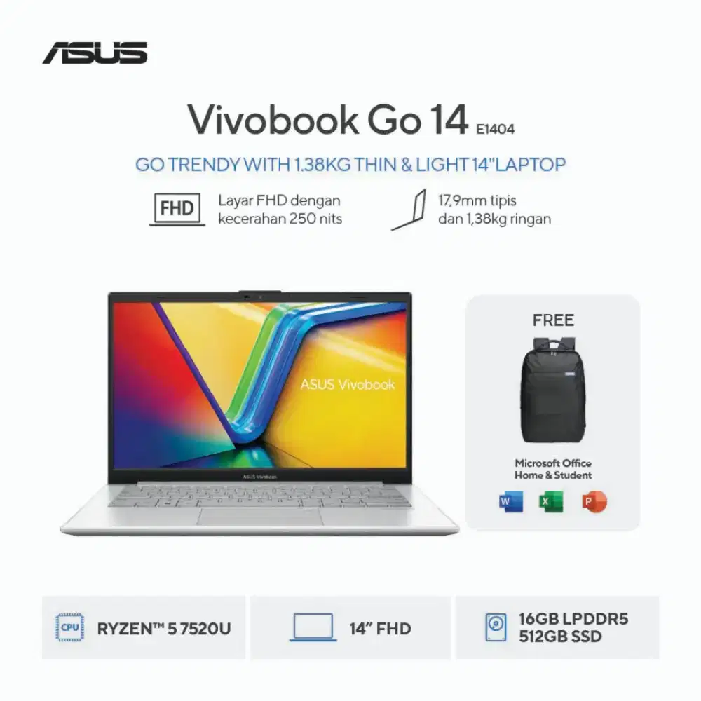 (New) Asus E1404FA VIPS5153M Ryzen 5 7520U Ram 16GB SSD 512Gb 14