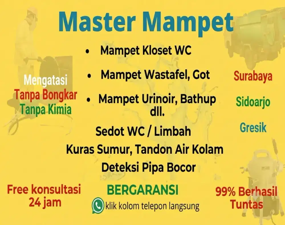 Sedot WC Saluran Mampet Kuras Sumur Tandon Wastafel Got Pipa Bocor