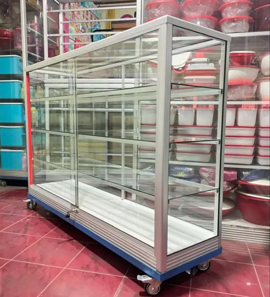Etalase 1,5M x 1M Pakai Siku Besi + RODA BESAR Buat Toko