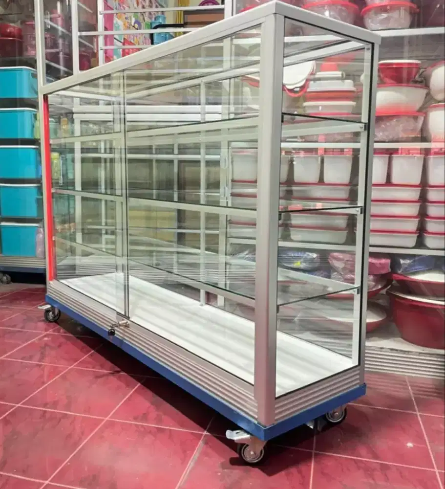 Etalase 1,5M x 1M Pakai Siku Besi + RODA BESAR Perlengkapan Usaha