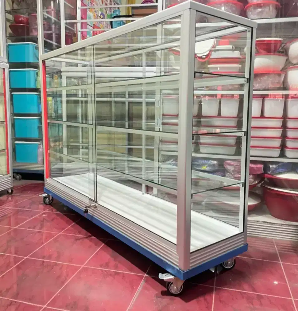 Etalase 1,5M x 1M Pakai Siku Besi + RODA BESAR Buat Jualan