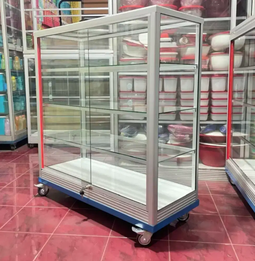 Etalase Toko Panjang 1Mx1M Pake RODA BESAR & Kunci