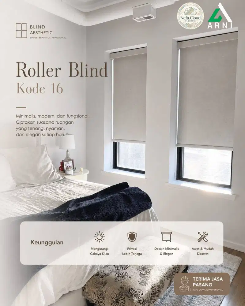 Roller Blind Motif Polos Ukuran Custom / Penutup Jendela Modern
