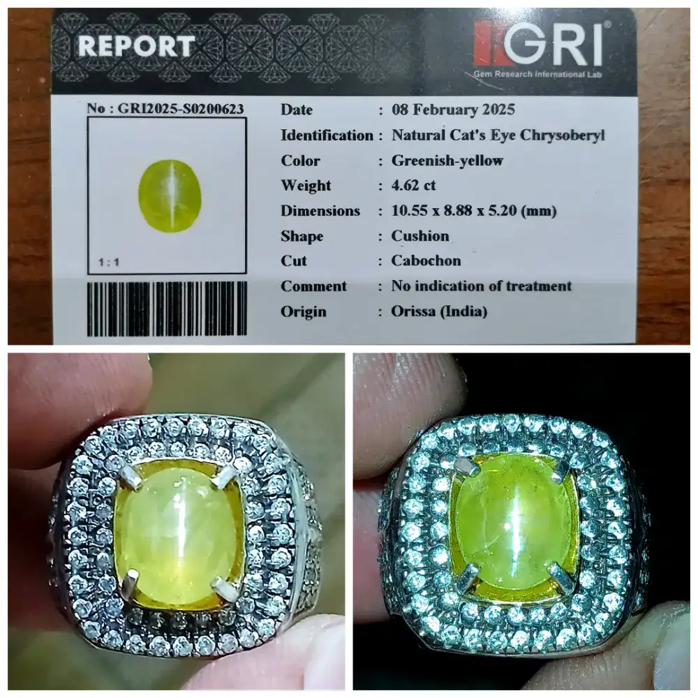 Cat Eye Chrysoberyl Orissa 4.62cts Ikat Perak GRI Lab