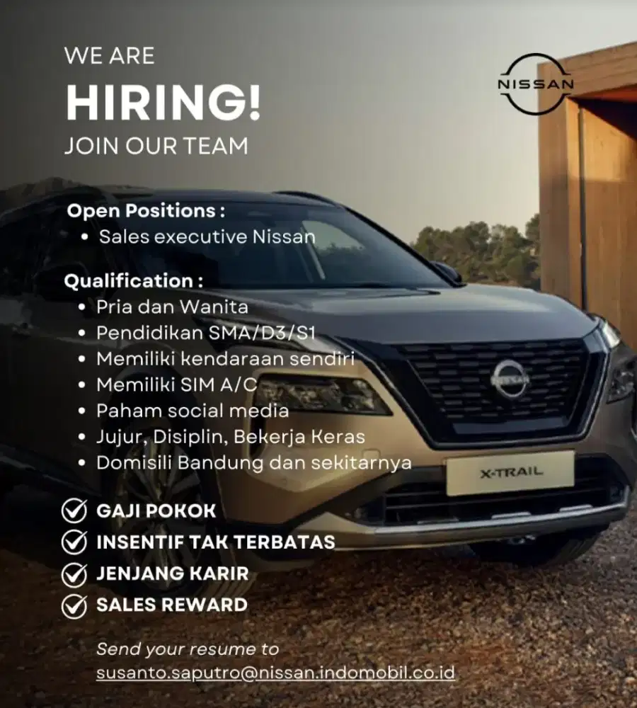 Dibutuhkan Sales Counter & Sales Executive Mobil Listrik & Hybrid