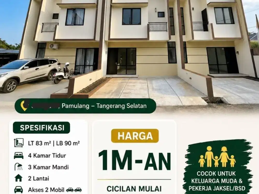 317B Cluster Premium dan Nyaman 2 Lt Akses Jalan 2 Mobil di Pamulang