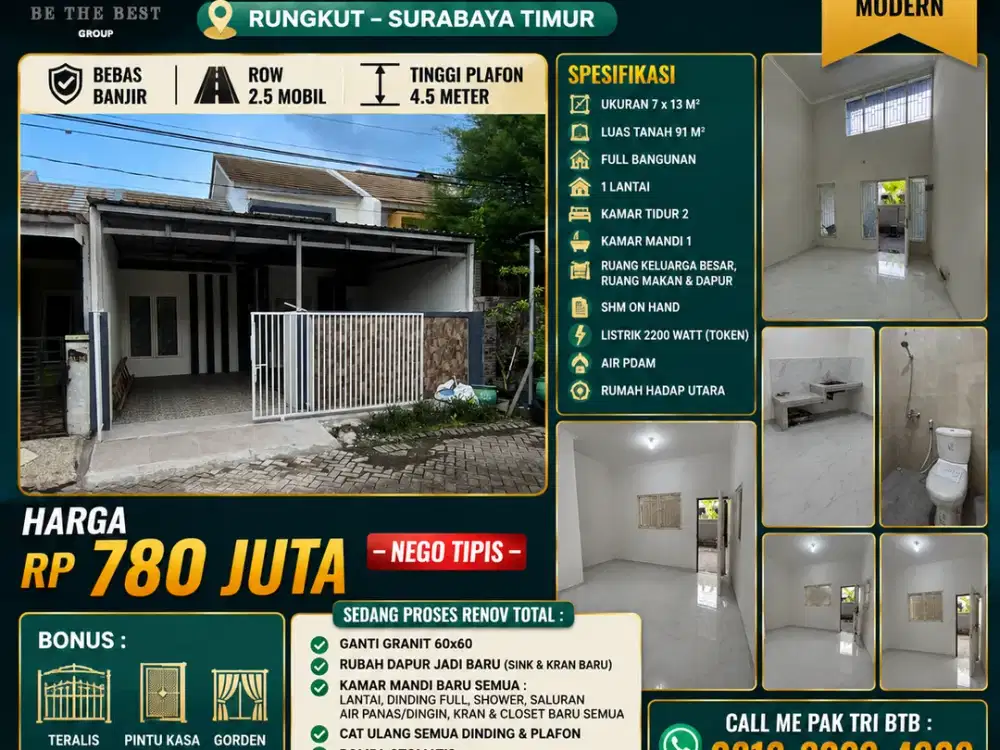 DEKAT OERR – FULL RENOV!! RUMAH DIJUAL DI PERUM GRAND SEMANGGI RESIDENCE – RUNGKUT SURABAYA TIMUR