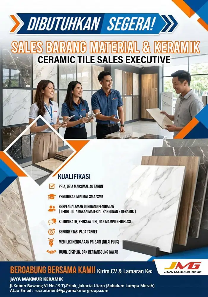DICARI SEGERA SALES BAHAN BANGUNAN & KERAMIK JAKARTA UTARA