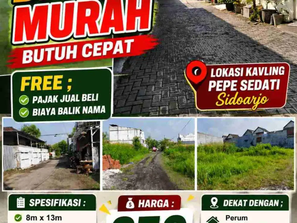 90 Unit Tanah Kavling Murah siap Bangun di Pepe Sedati, Sda