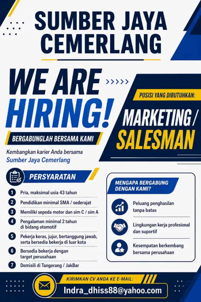 Dibutuhkan Tim Salesman Sparepart Motor