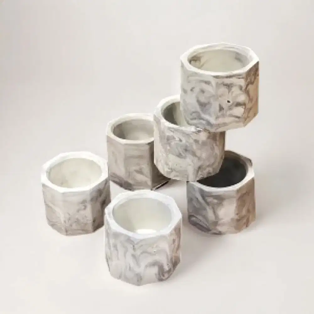 POT KAKTUS SUKULEN MINI HEXAGONAL ABU-ABU MARBLE EGIYU12, TEMPAT LILIN