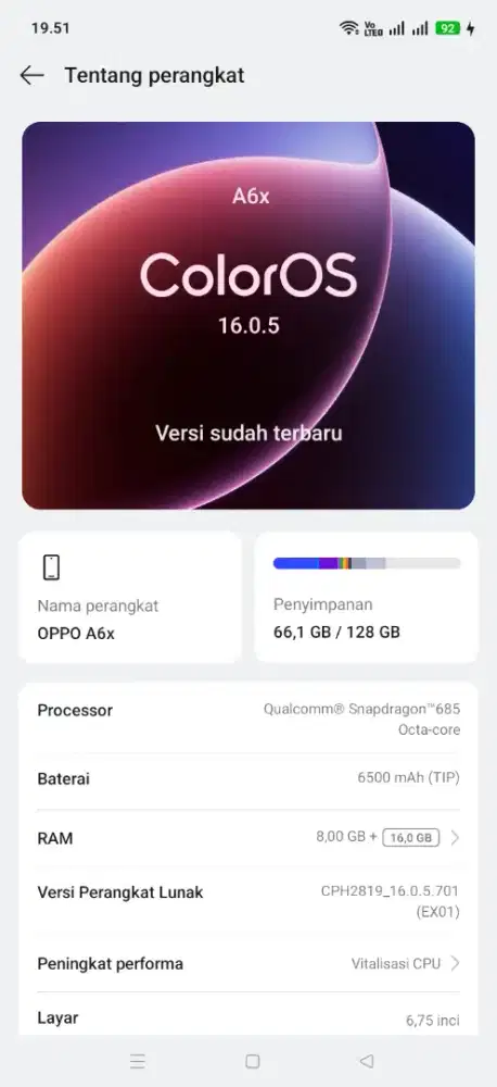Oppo A6x Ram 8/128GB Snapdragon