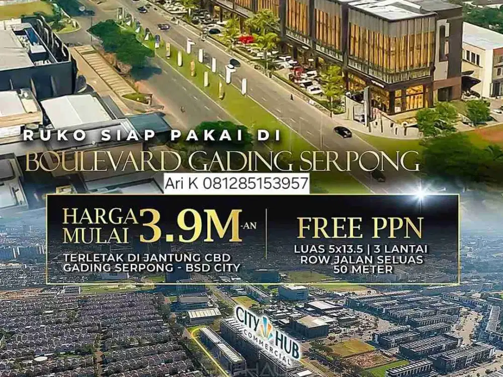 RUKO READY PAKAI! DI BOULEVARD GADING SERPONG ONLY 3,9M FREE PPN CITY CUB COMMERCIAL SUMMARECON