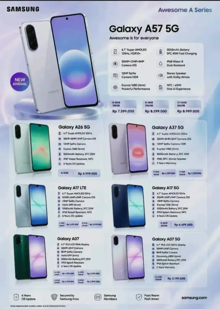 Samsung galaxy a57 ram 8+8 internal 256 gb segel garansi resmi sein