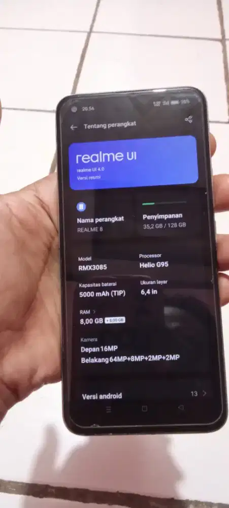 Hp REALME 8 ram 8 GB+8 GB/internal 128 GB