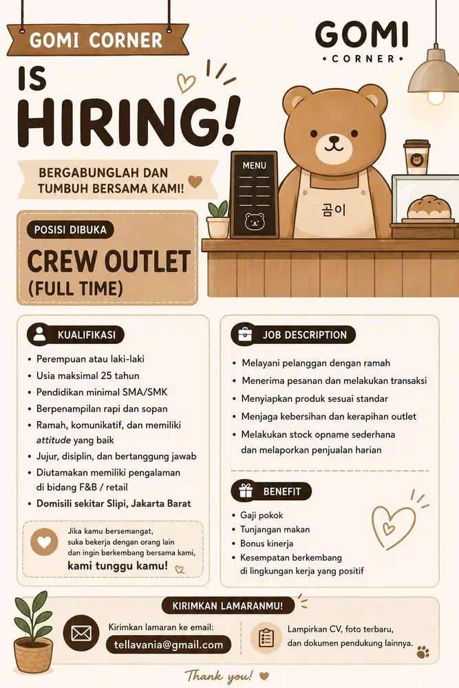 Crew Outlet untuk booth makanan dan minuman