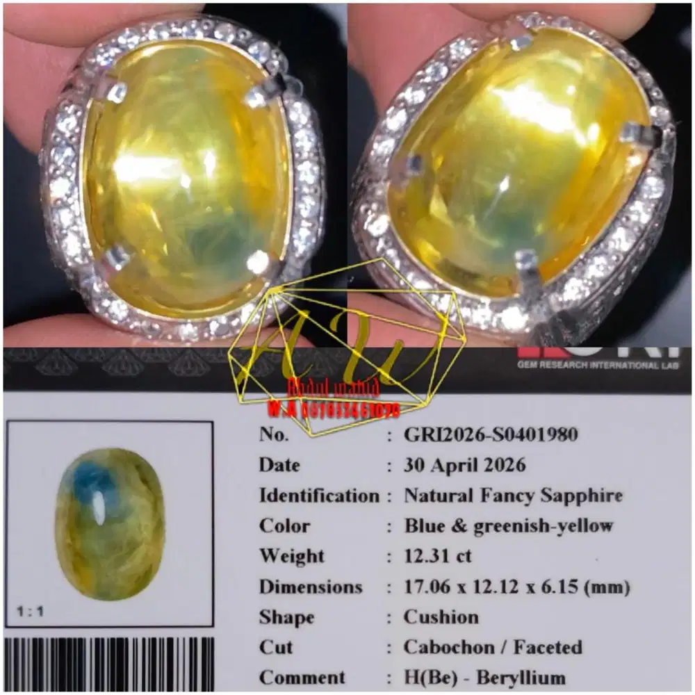 Cincin fancy sapphire heated B 12.31carat big table mulus cakep