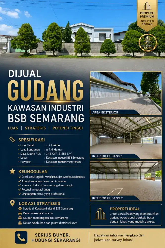 GUDANG BESAR LUAS 2 HEKTAR KAWASAN INDUSTRI BSB SEMARANG