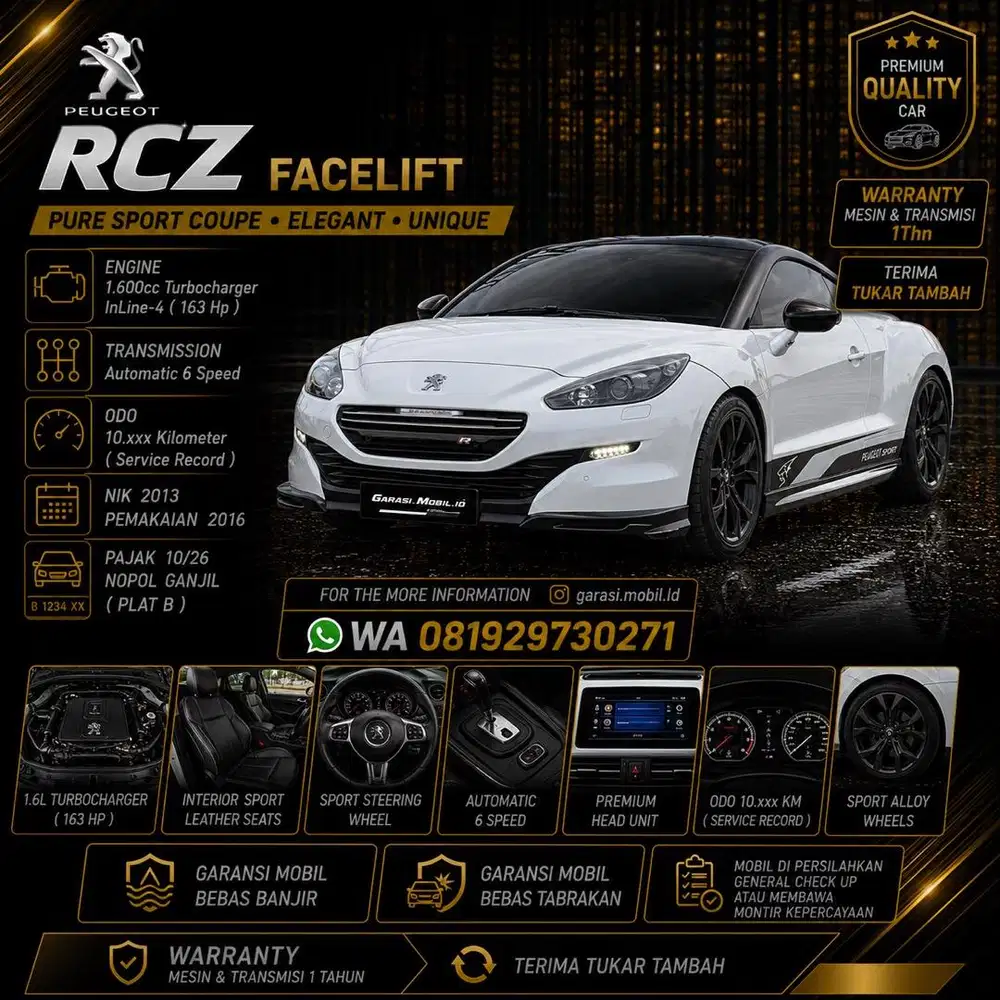 Peugeot RCZ Facelift 1.6 2013 / Odo 10rbu Kimometer