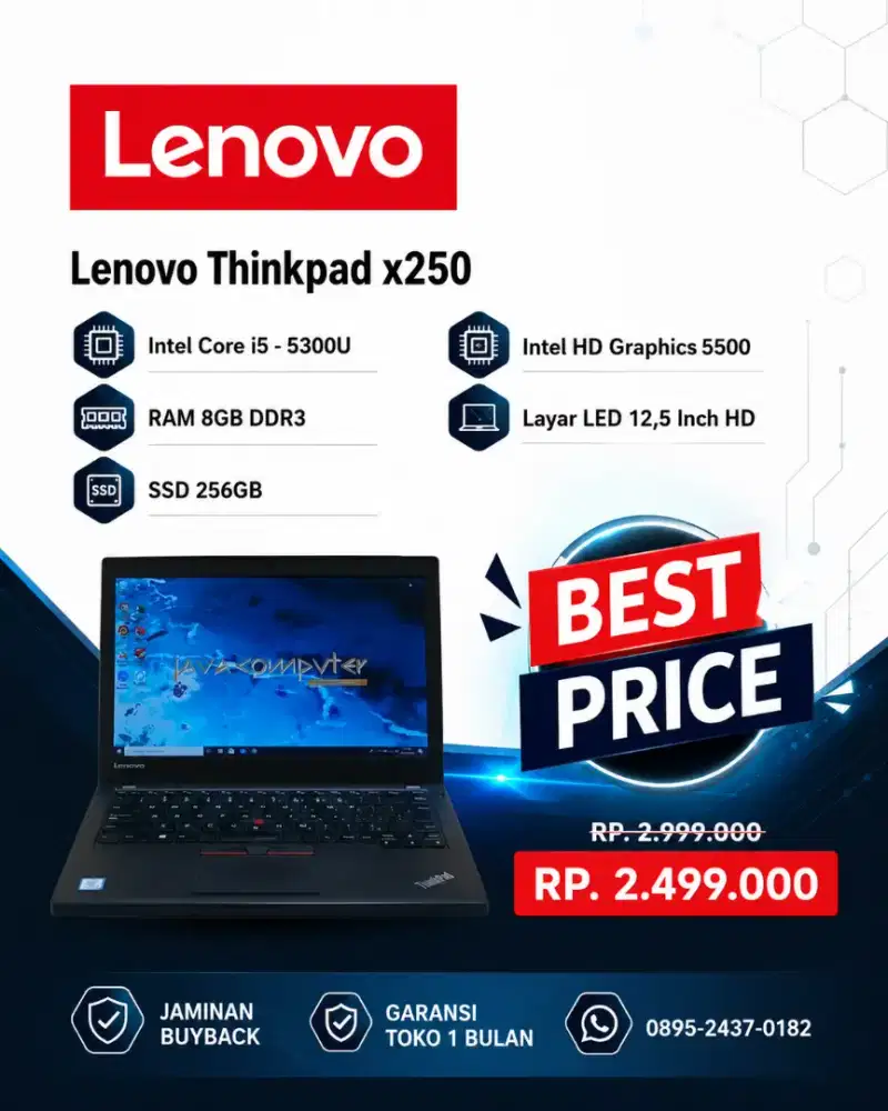 Laptop Lenovo ThinkPad X250 i5-5300U RAM 8GB SSD 256GB