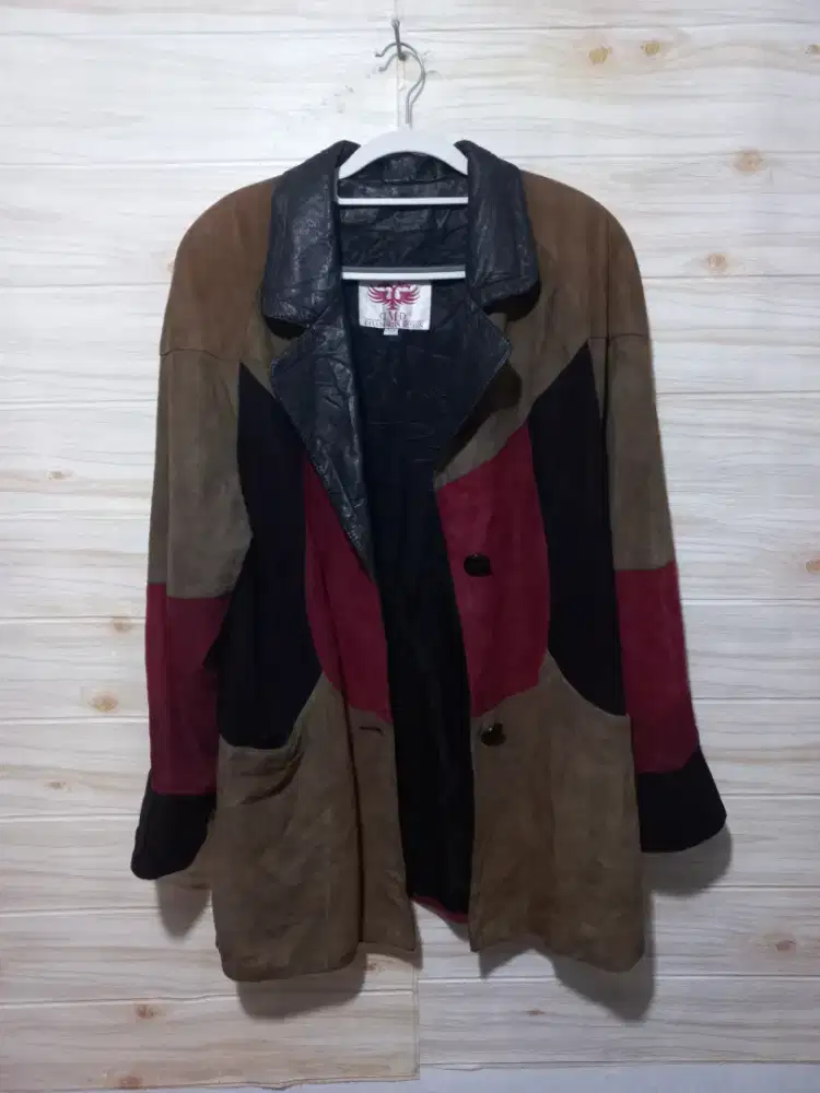 Jaket Coat Dita Martin Design Leather Multicolor Colorblock Suede