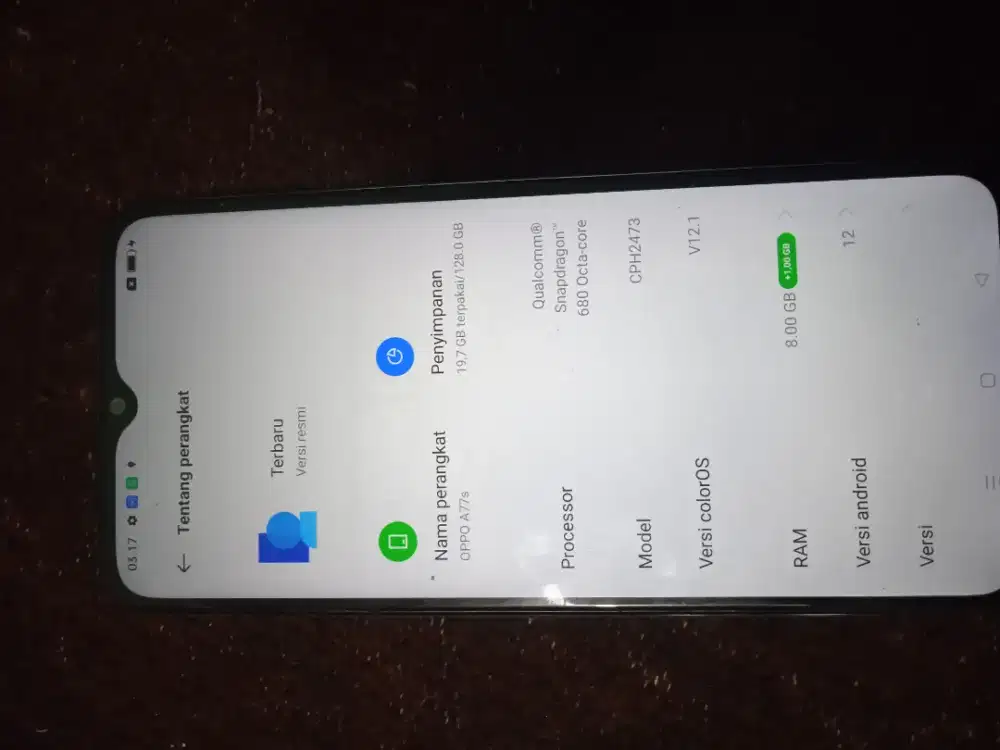 Oppo a77s batangan 8/128gb