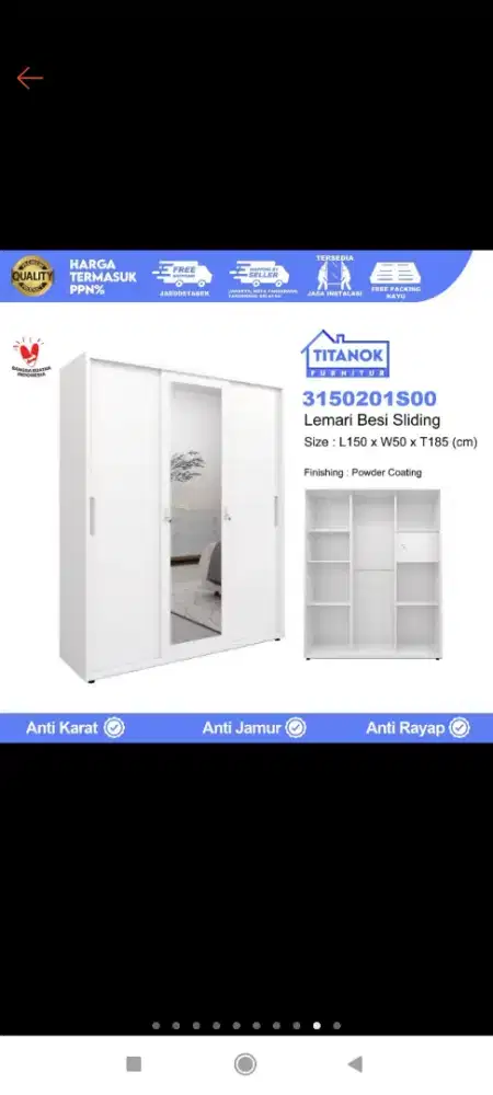 Lemari pakaian Besi 3 Pintu 150cm - Titanok
