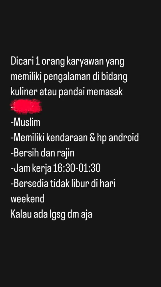 DICARI KARYAWAN YG BISA MASAK