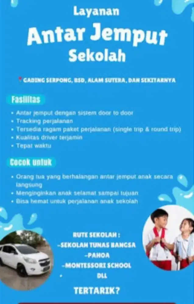 Antar jemput sekolah area modernland - gading serpong