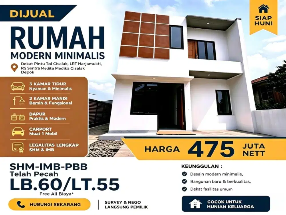 2 Hunian Rumah New 2 Lantai Dekat Gerbang Tol Cisalak di Cimanggis Depok