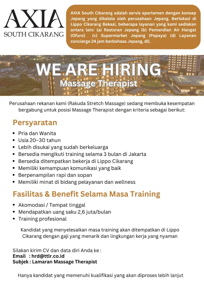 Lowongan Kerja - Massage Therapist