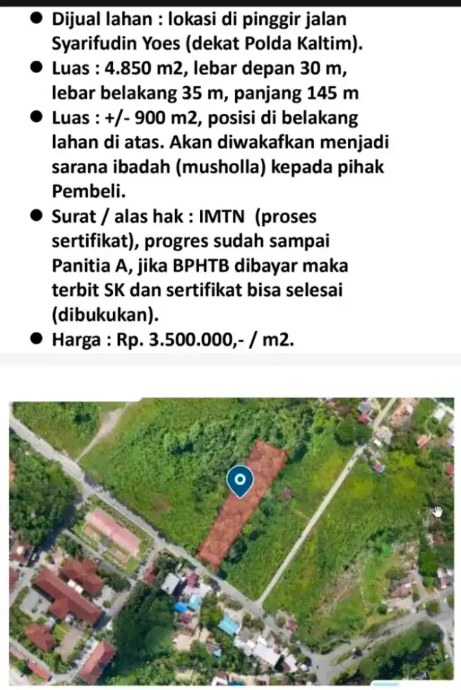 DI JUAL TANAH DEPAN POLDA 4800m