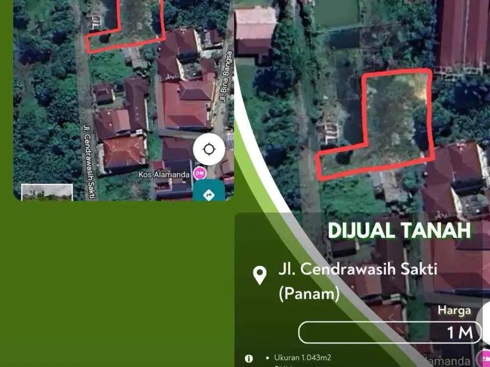 Dijual Tanah 1042 M Jalan Cendrawasih Sakti Pekanbaru Kota!