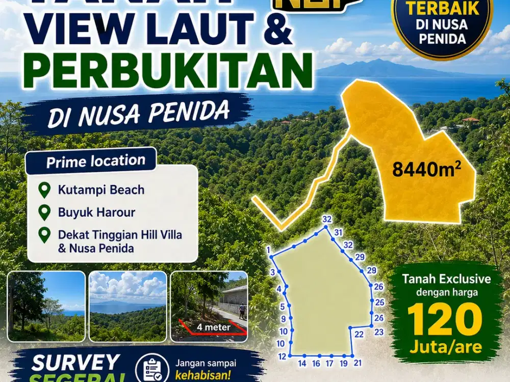 TANAH VIEW LAUT & PERBUKITAN DI NUSA PENIDA KLUNGKUNG DEKAT KUTAMPI BEACH