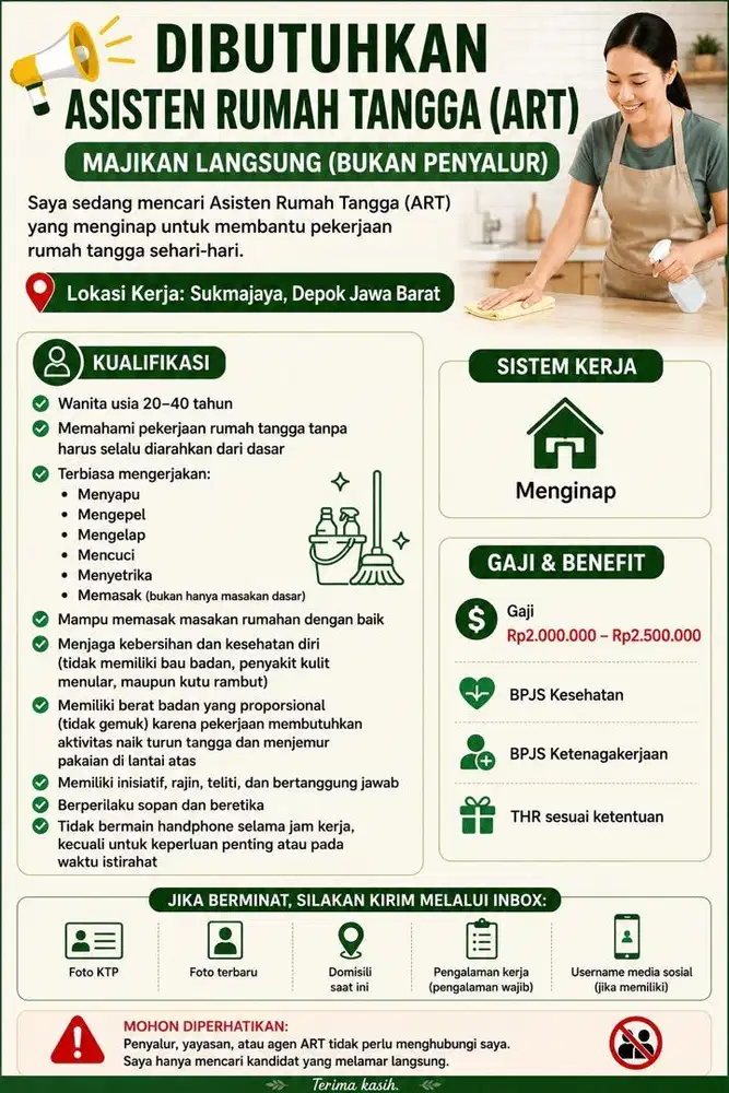 Lowongan Pekerja Rumah Tangga (PRT)