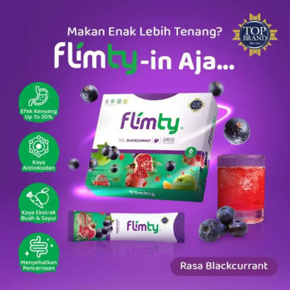 Flimty blackcurrant 1 box isi 16 sachet. Baru dan masih segel ORI