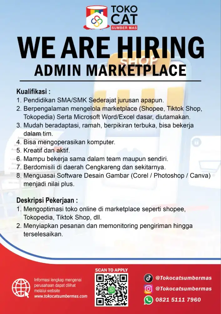 Lowongan admin Marketplace