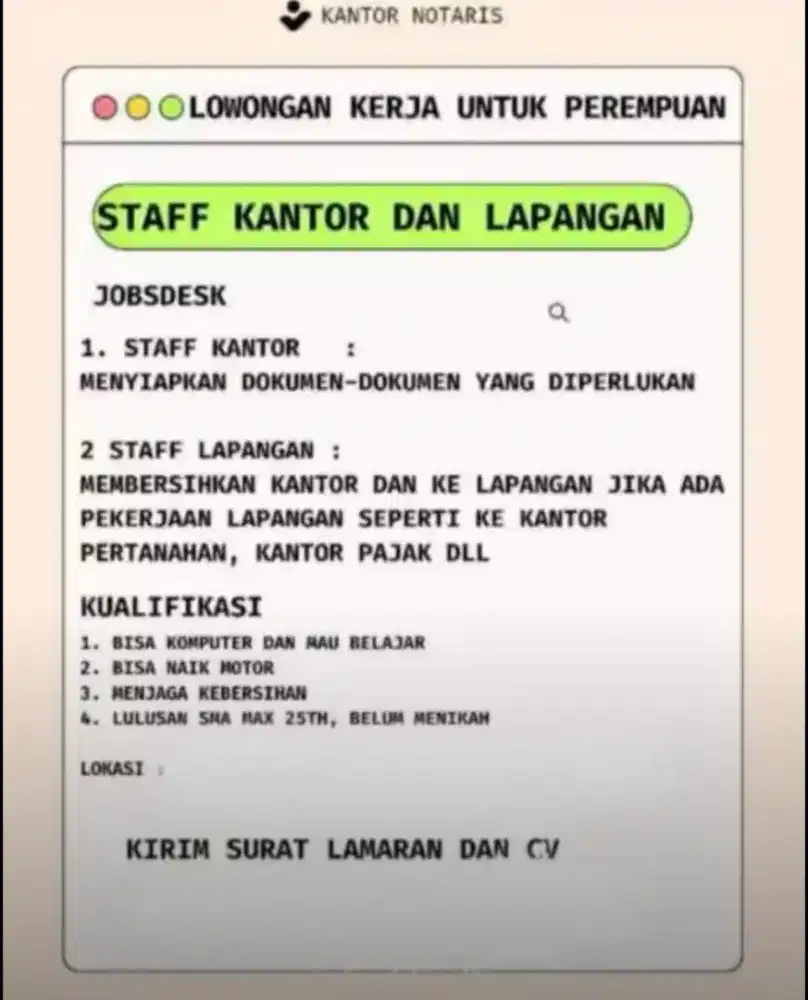 LOKER UTK WANITA BISA KOMPUTER & MOTOR