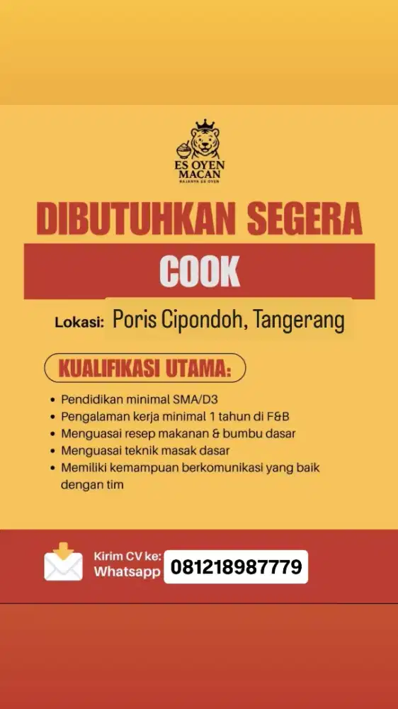 Dibutuhkan Segera!! COOK!! ES OYEN MACAN