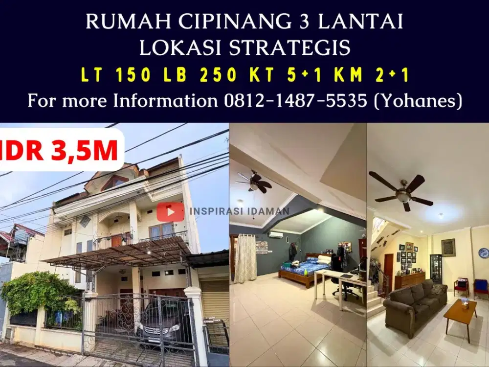 Rumah Cipinang 3 Lantai Lokasi Strategis