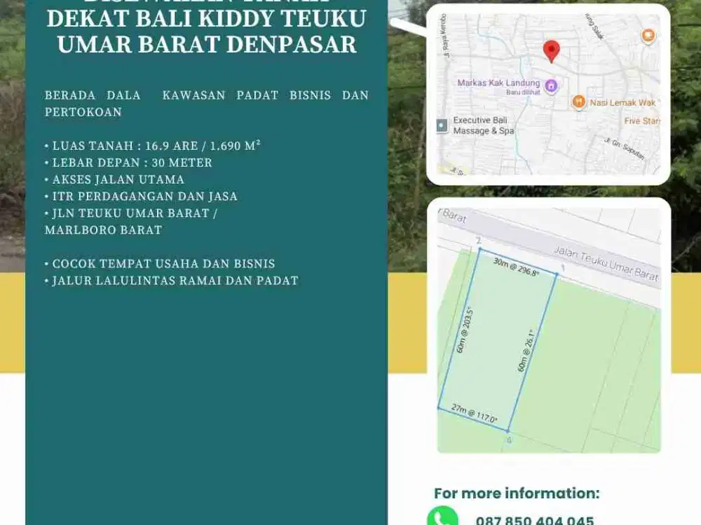 DISEWAKAN TANAH DEKAT BALI KIDDY TEUKU UMAR BARAT DENPASAR