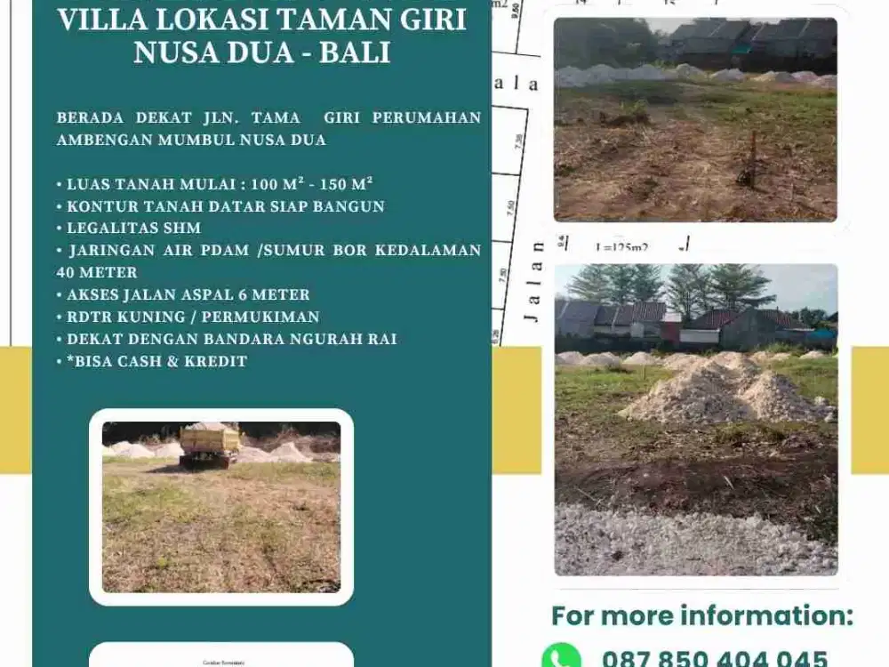 TANAH KAVLING UNTUK VILLA LOKASI TAMAN GIRI NUSA DUA - BALI