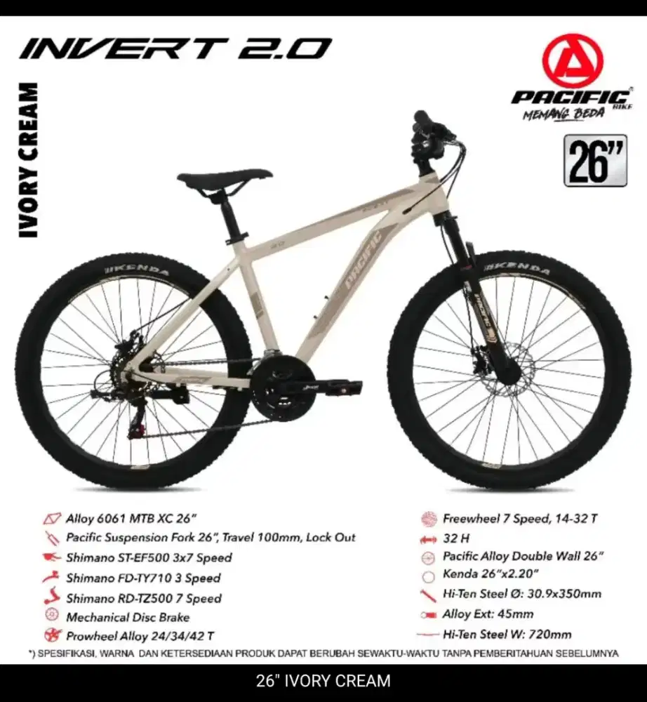 SEPEDA MTB PACIFIC INVERT 2.0 CREAM